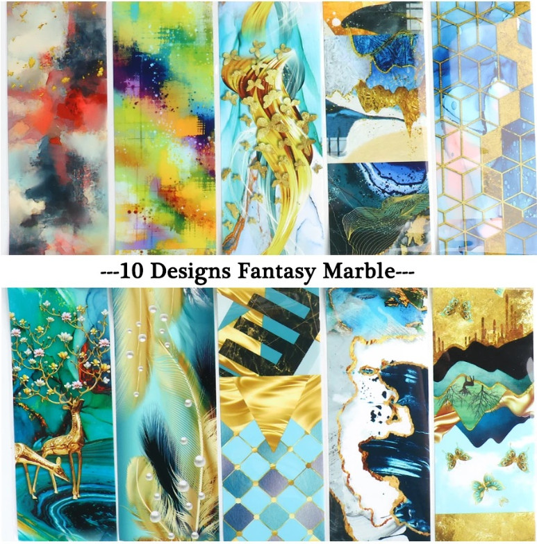 10Pcs Gradient Geometric Floral Nail Art Foil Marble Design Decoration 6121 NS47