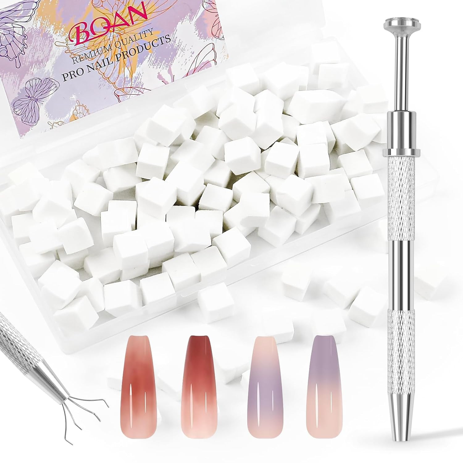 Ombre Nail Sponge Kit 100Pcs w/ Gripper Pen for Gradient Nail Art Design Silver