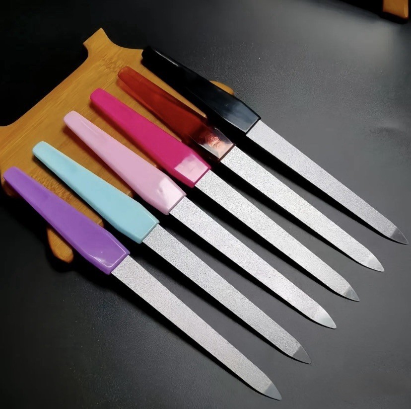 6pcs Double-Sided Stainless Steel Nail Files w/ Handle, 15cm, Random Color