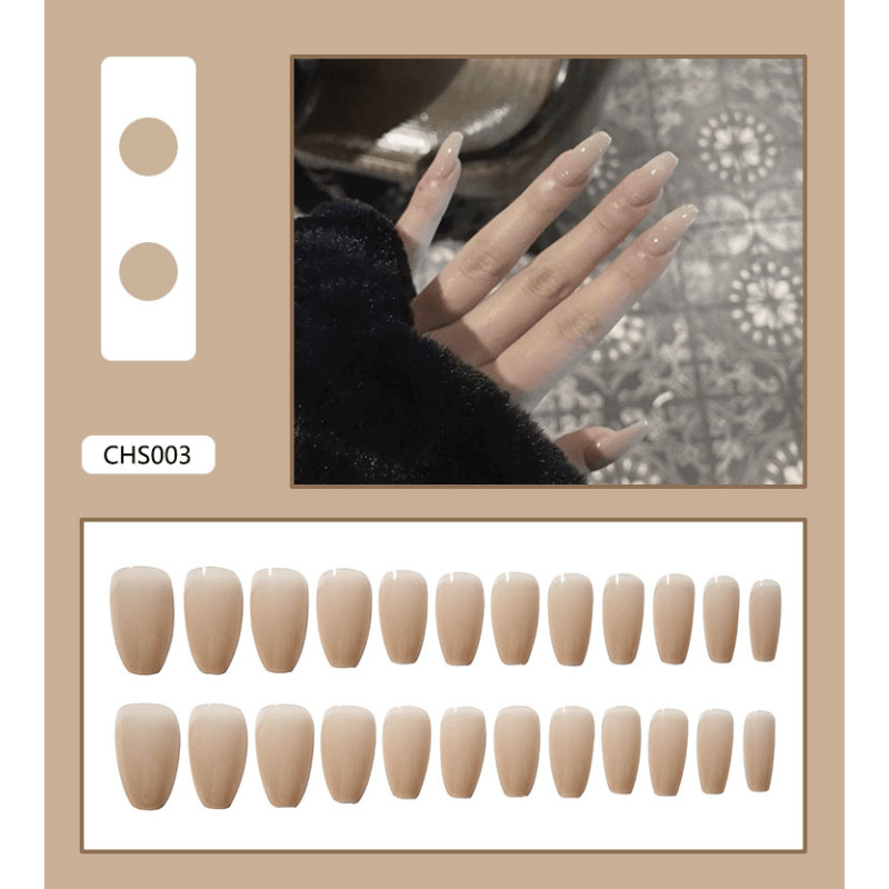 48pcs Almond Press on Nails, Nude Gradient Solid Gloss Natural Plain Nails