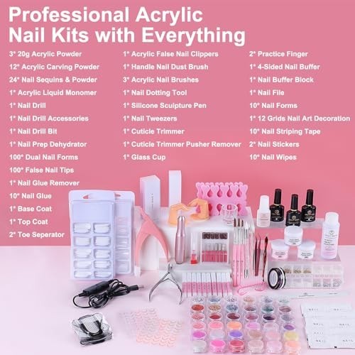 Acrylic Nail Kit for Beginners – Complete Set with Drill, Glitter Powder & Tips,