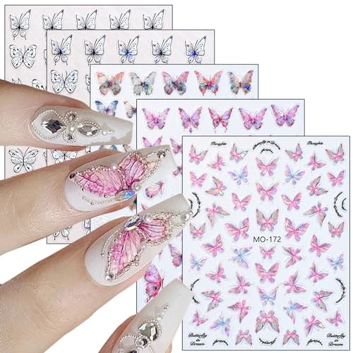Butterfly Nail Art Stickers Decals 5D Engraved Butterflies Nail Self-Adhesive