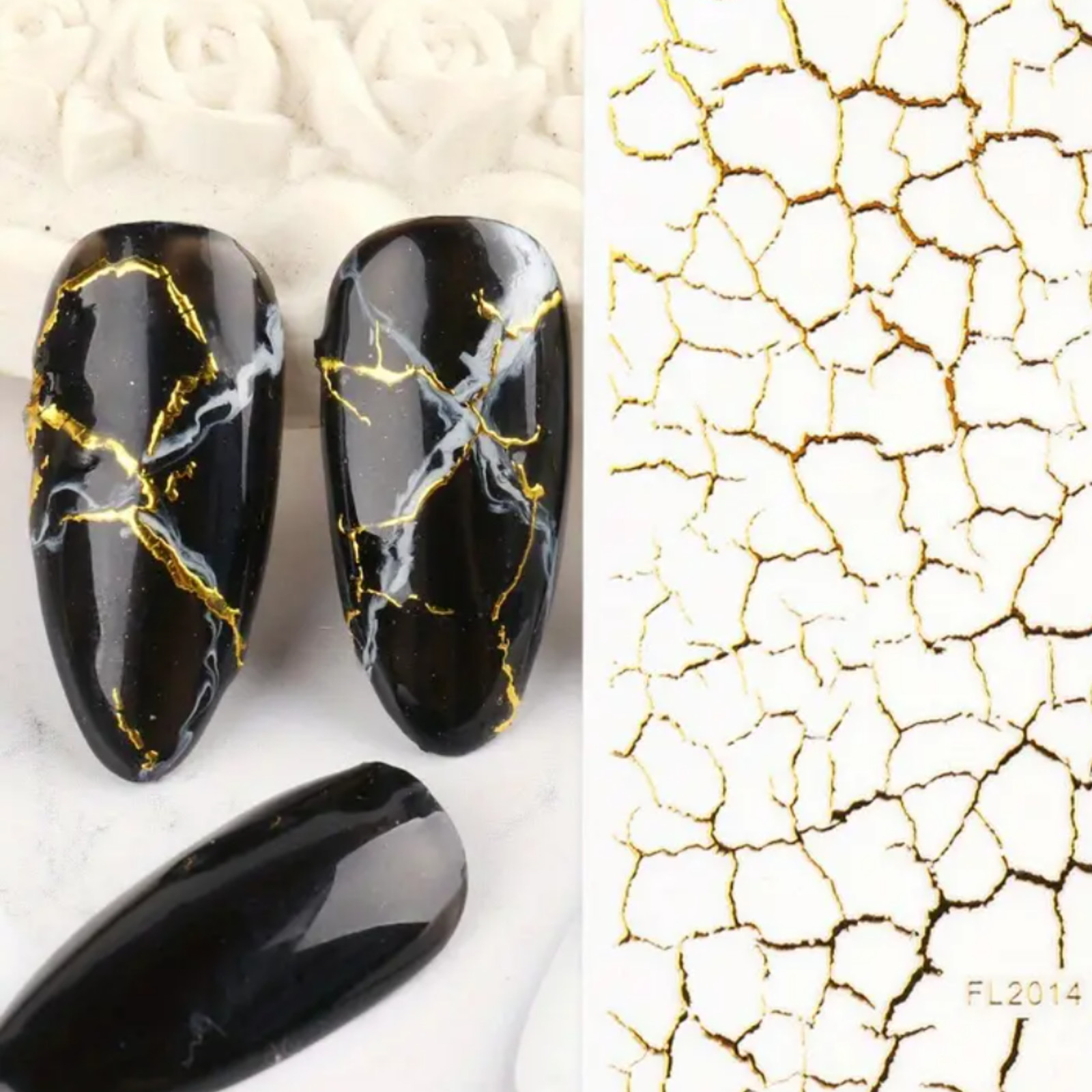 3D Nail Art Stickers, Gold Marble Crack Design Decals