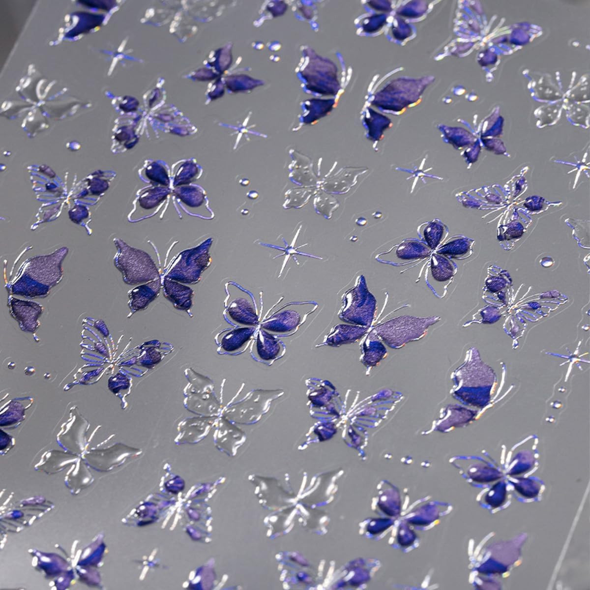 Purple Butterfly 5D Embossed Nail Art Stickers Spring Summer Nail Decals Hot Gol