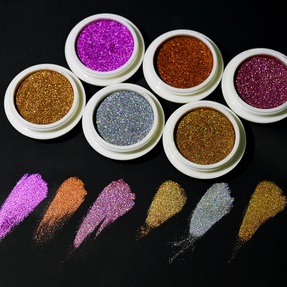 6 Colors Chrome Laser Nail Powder Holographic Mirror Glitter Pigment Silver/Gold