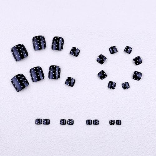 Polka Dot Press On Toenails Black Toe Nail Press Ons Summer Glossy toenais-6
