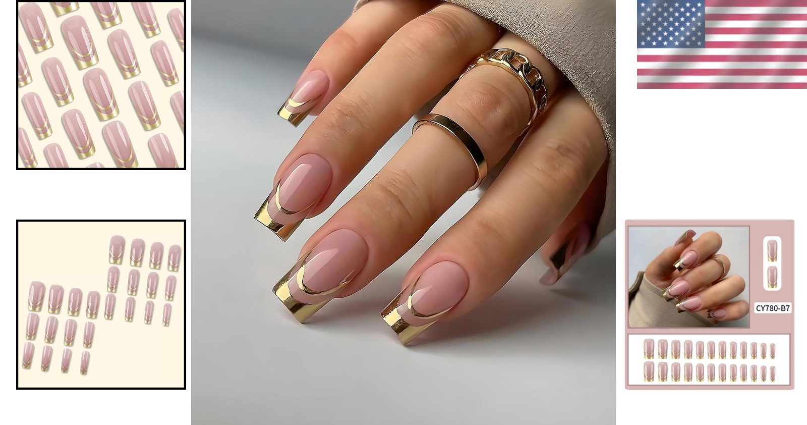 Exquisite 24Pcs Glossy French Tip Press-On Nails – Full Coverage for Glam Looks