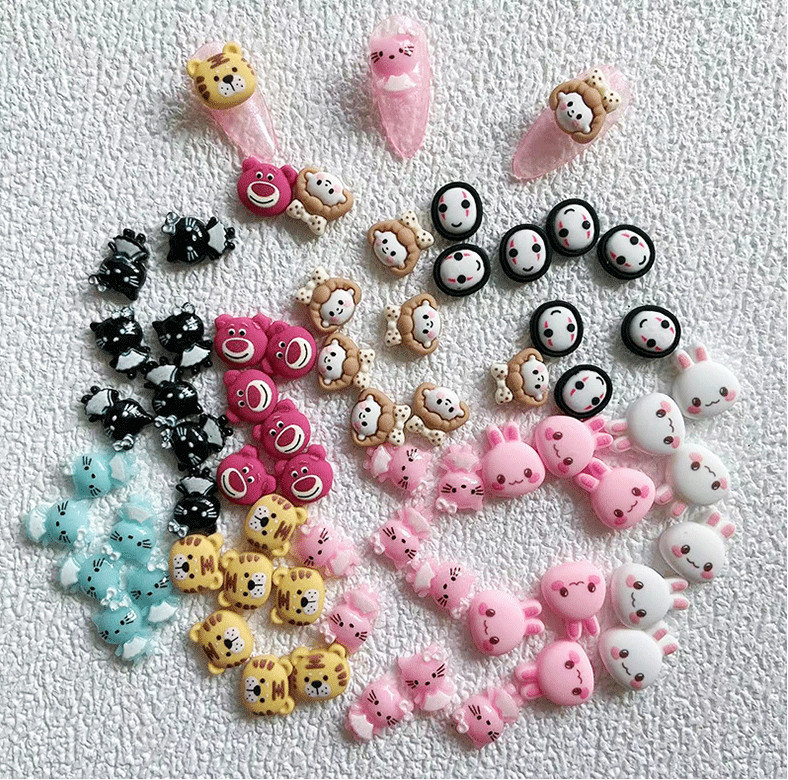 2Pc 3D Cartoon Puppy Bunny Cat Tiger Bear Nail Art Sticker Charm Decoration NS31