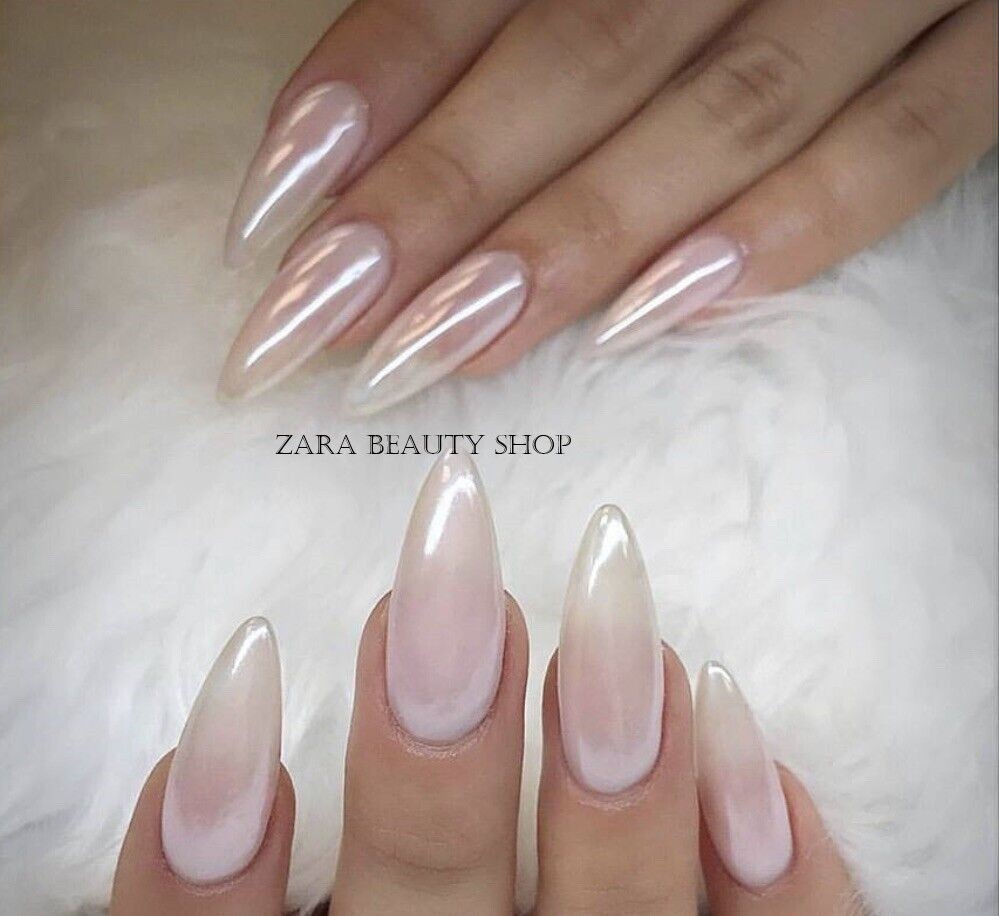 WHITE CHROME POWDER Pigment Pearl Nails Nail Art Crystal Shiny Dust Glazed Donut