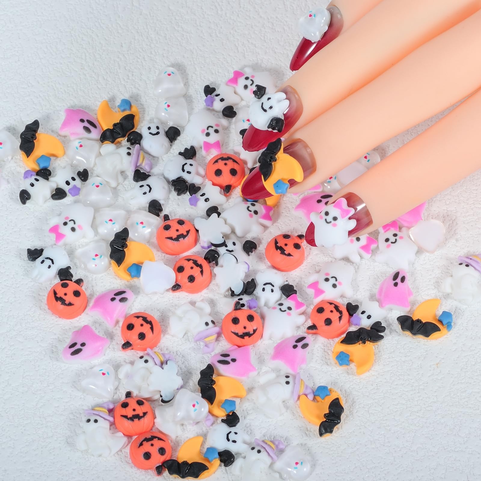 90Pcs Halloween Resin Charms for Nails, 3D Pumpkin Ghost Bat Cute Nail Charms…