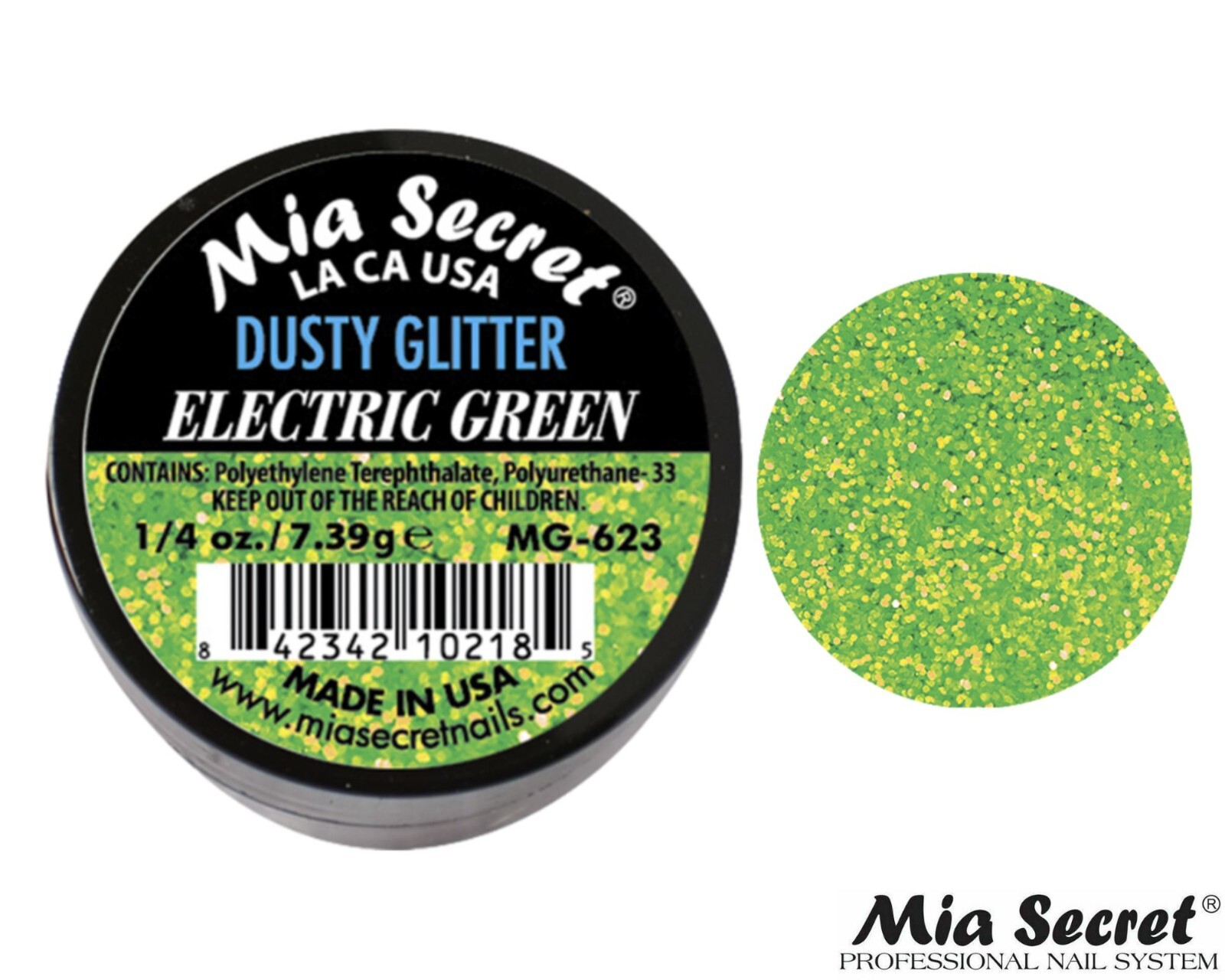 MIA SECRET Nail Art Powder 1/4oz- Electric Green (DUSTY GLITTER)