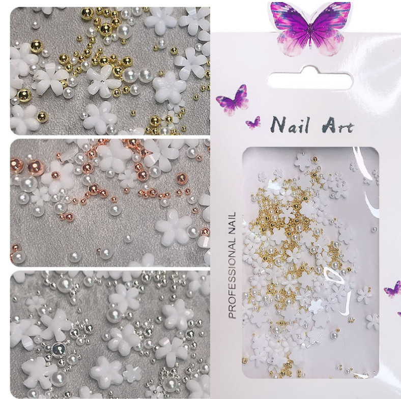 3D Acrylic Flower Nail Art Decor Mixed Size Ball White Rhinestones Manicure NH9
