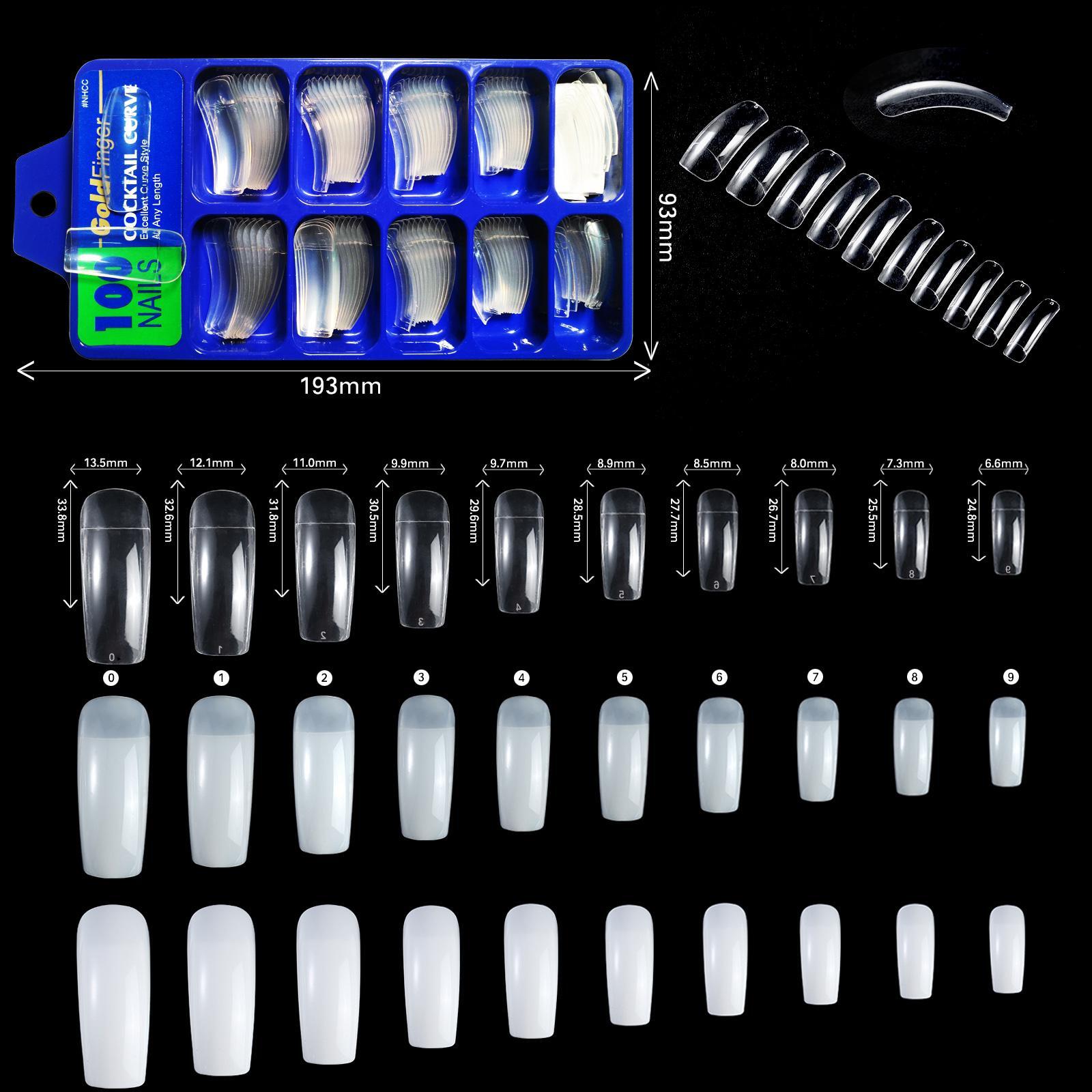 COCKTAIL CURVE Acrylic False Nail Tips 100pcs Original French Artifical Curved