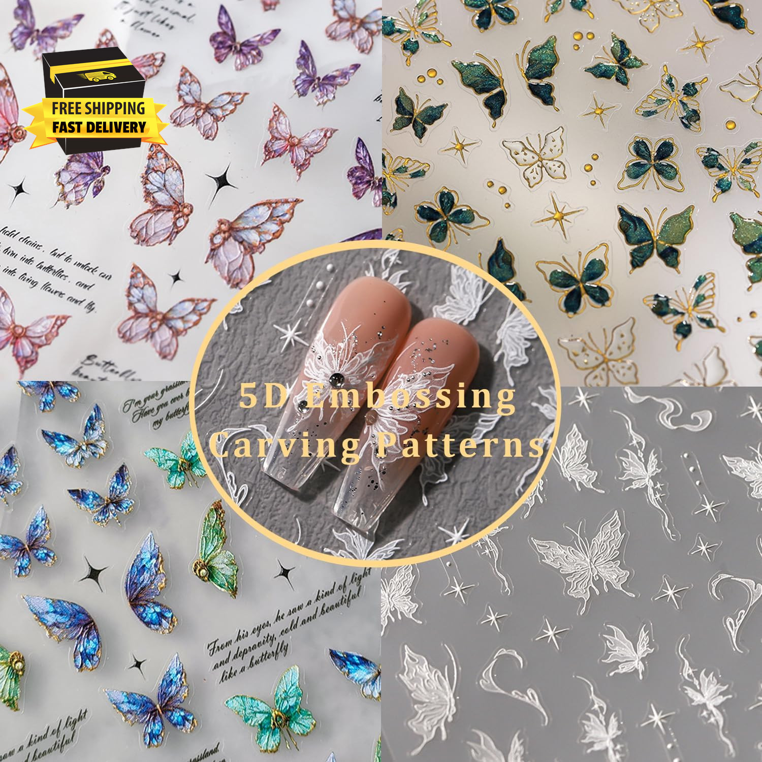 Butterfly Nail Art Stickers 5D Embossed Butterfly Nail Stickers Self-Adhesive Na