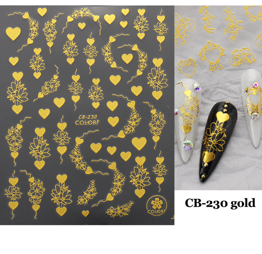 3D Nail Art Sticker Gold Heart Rose Flower Kiss Valentine’s Day Series NH11