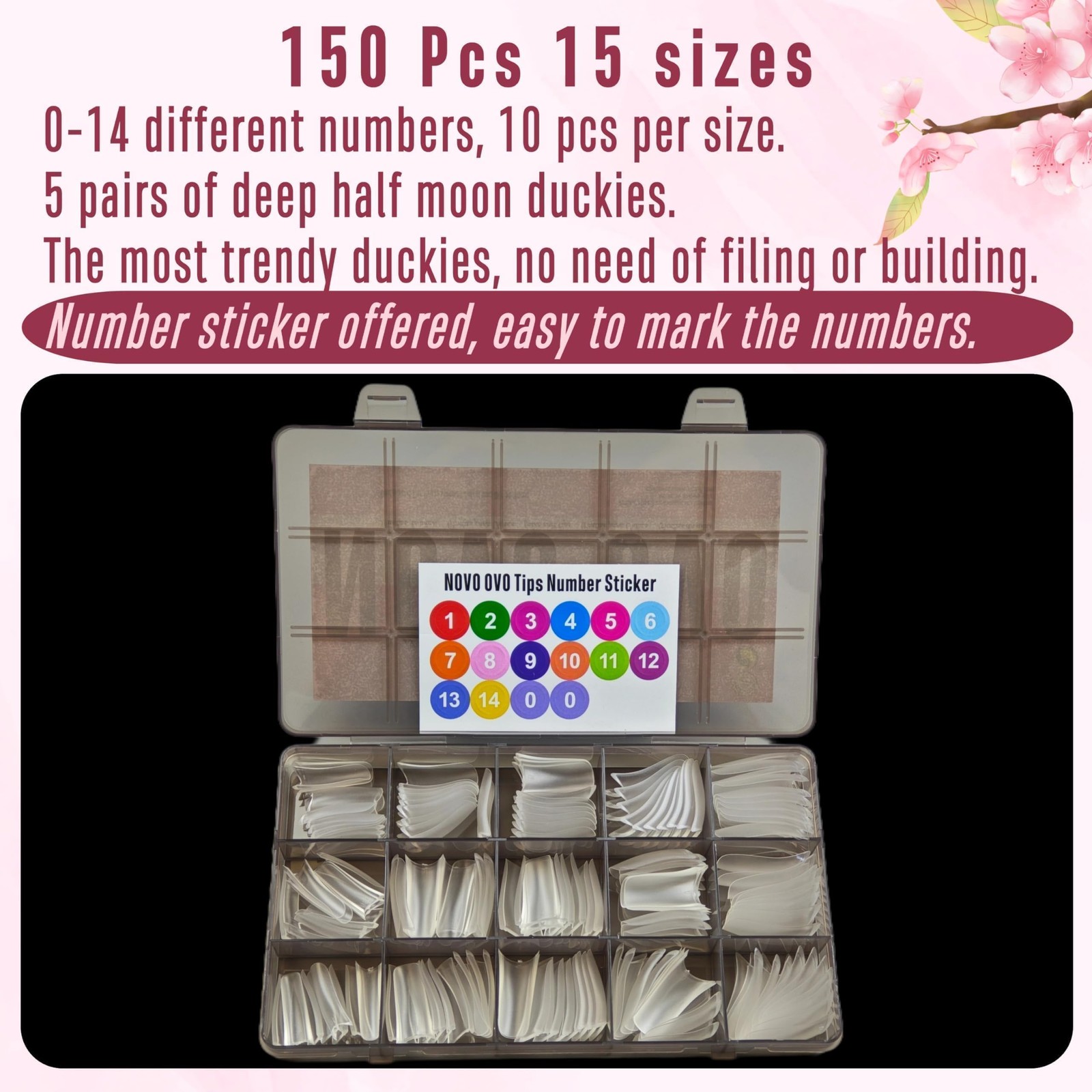 NOVO OVO Duck Feet Nail Tips Full Cover Acrylic Press On 150 pcs Clear Halloween