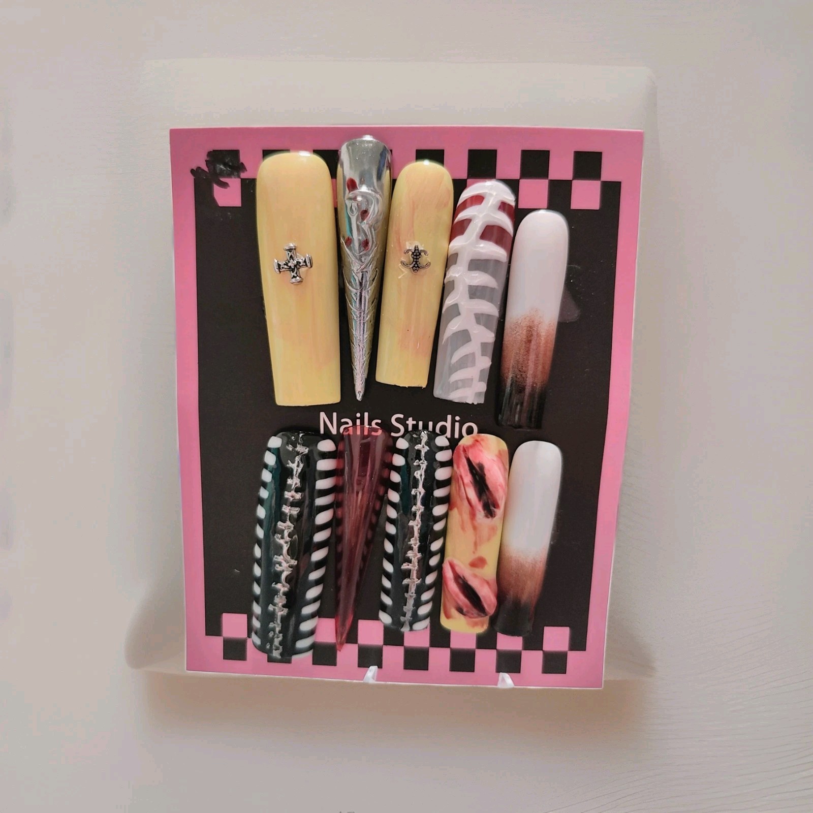 Custom Multicolor 3D Shiny Long Coffin Stiletto Press-On Nails Full Cover