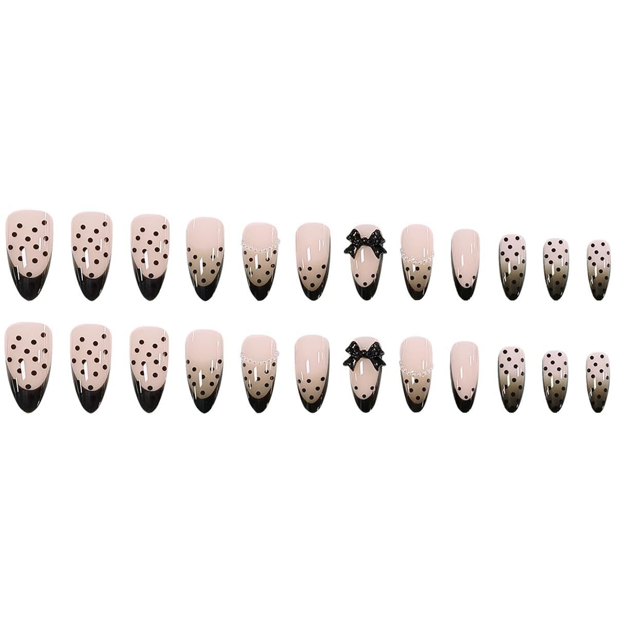 Black French Tip Press on Nails Medium Almond Nude False Nails 24Pcs