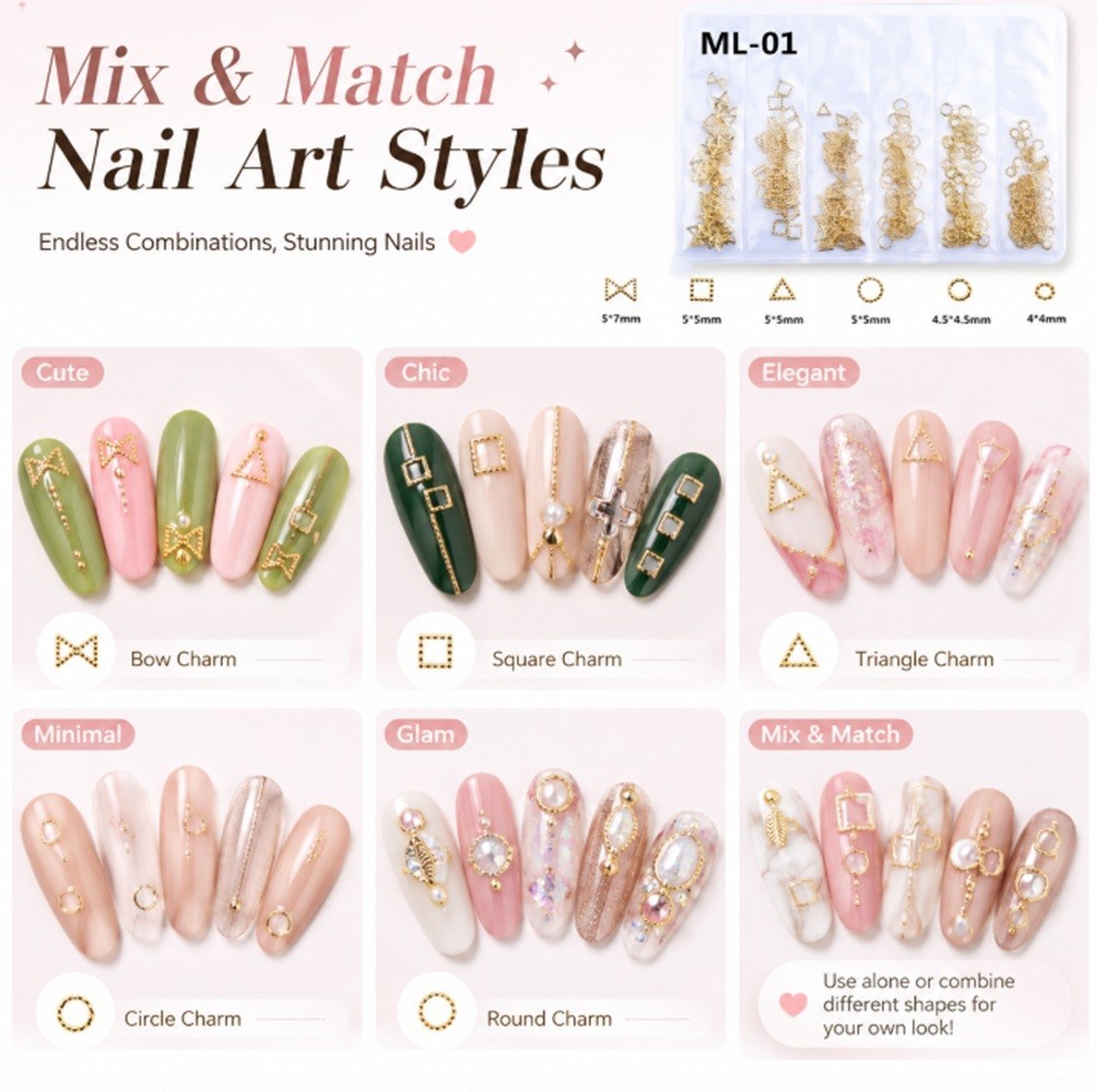 Gold 3D Nail Art Decorations – Ocean Rivets, Shell Rhinestones for Manicure Tips