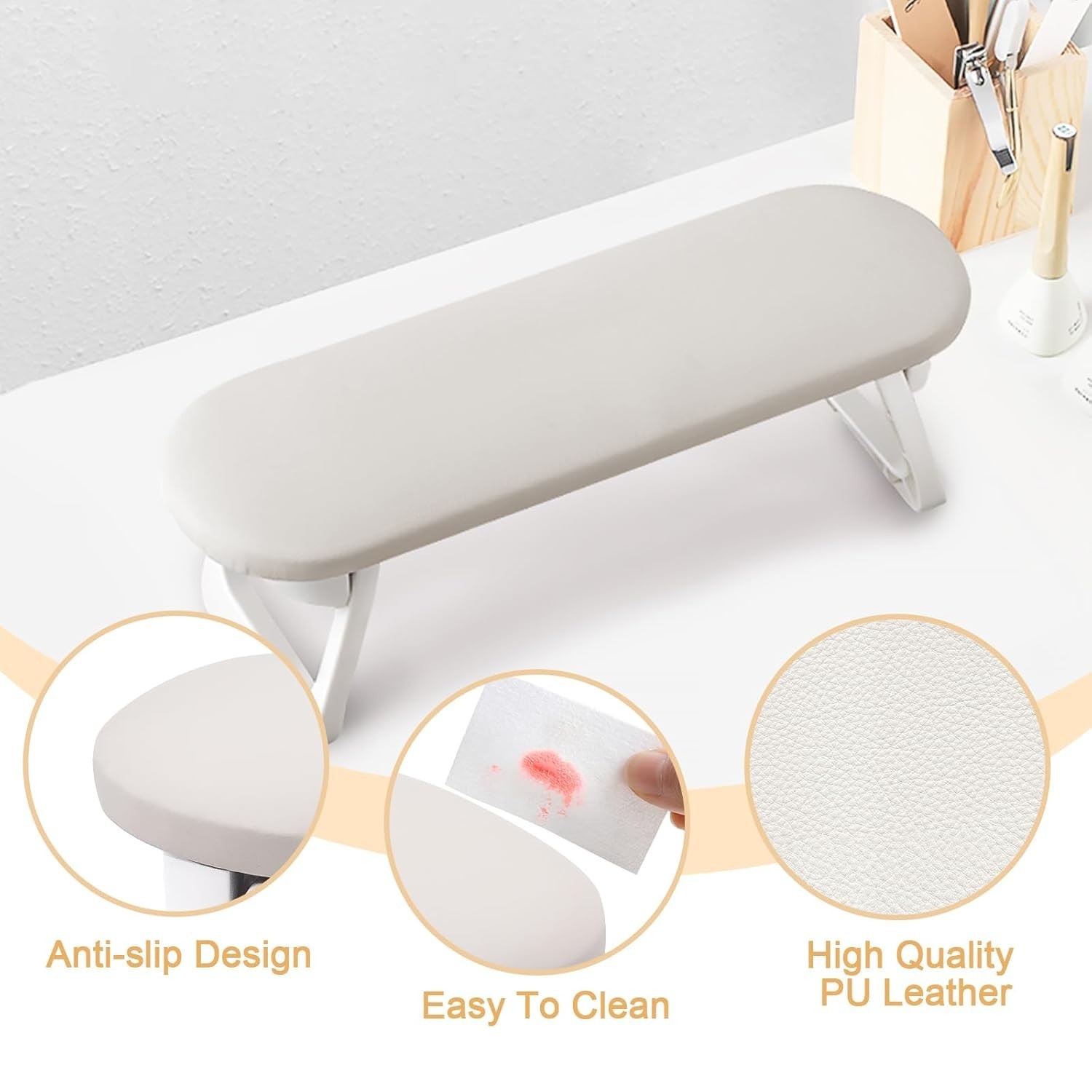 Arm Rest for Nails Tech, Foldable PU Leather Nail Arm Rest