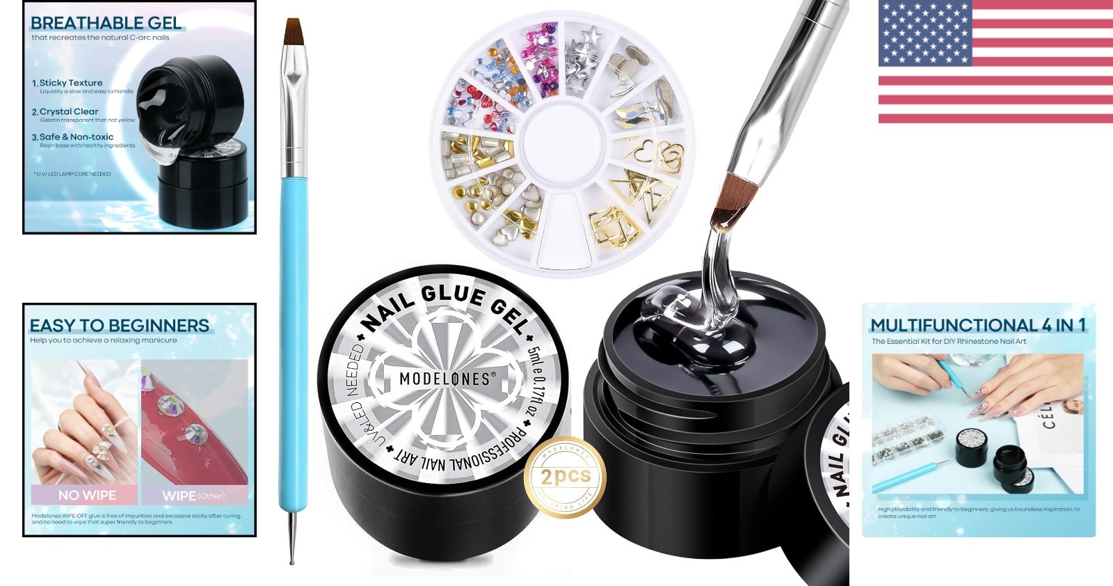 Versatile Rhinestone Glue with Dual-Use Picker Brush – Perfect for Nail Art