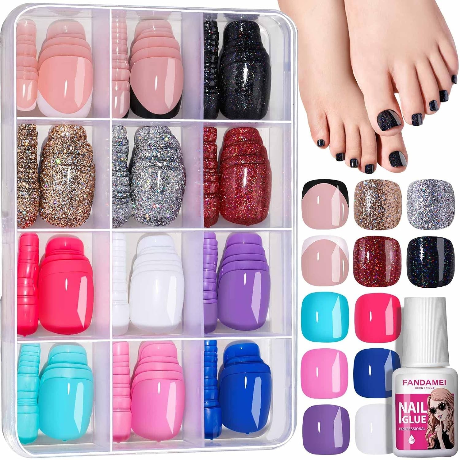 Full Coverage Press on Toenails: 12 Stunning Colors & 3 Styles – Easy to Apply