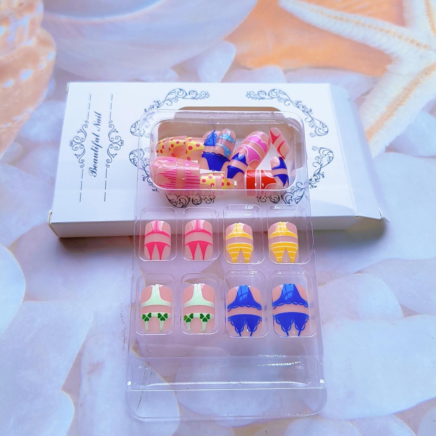 ZIFANHU Summer Press on Nails Extra Short Square Fake Nails Press ons with Co…