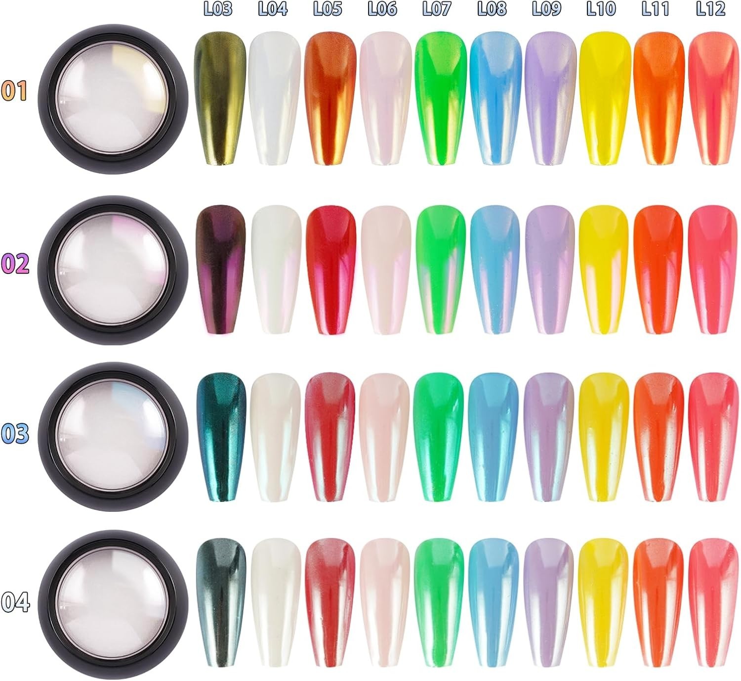 Chrome Nail Powder 4 Colors Aurora Mirror Effect Pigment Nail Art Set