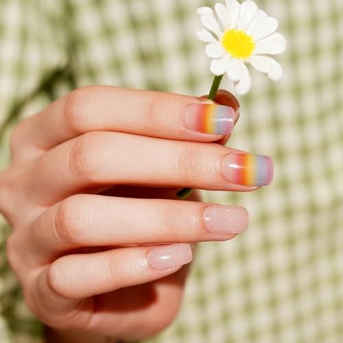 Semi Cured Gel Nail Strips Rainbow Gradient Glitter Spring Gel Nail Iris Veil
