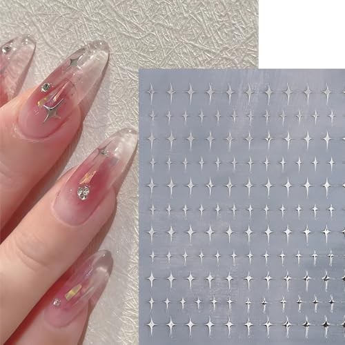 6 Sheets Shiny Star Nail Stickers for Nail Art 3D Glitter Gold diamond star