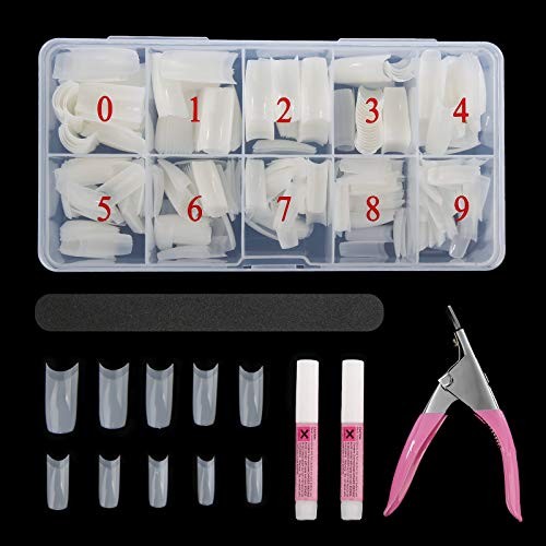 Acrylic Nail Tips Kit 500 Pcs French Tip Nails Set Square Half Cover Natural