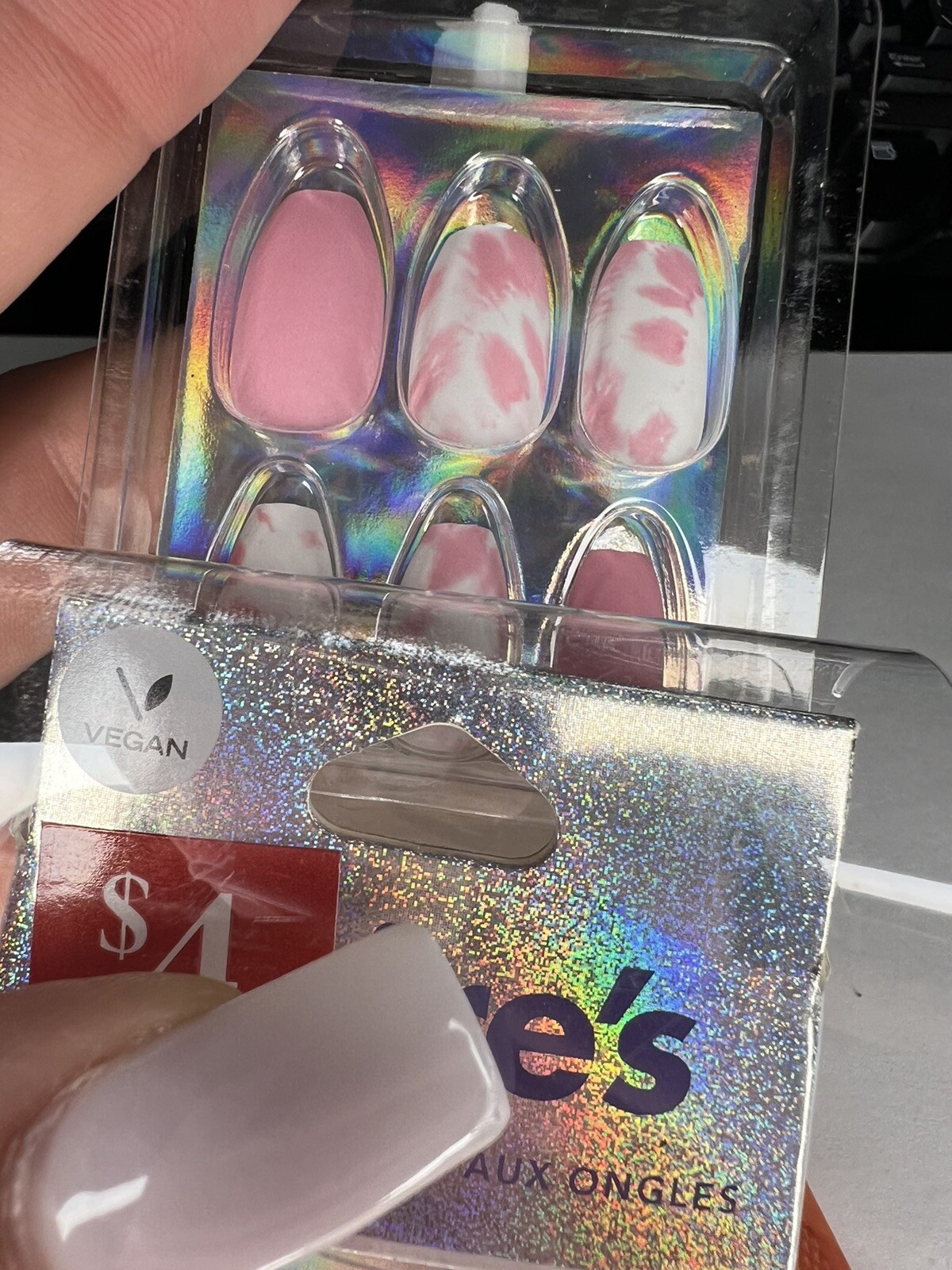 24pc Claire’s Fake False Press On Nails Glue On Vegan Pink White Coffin