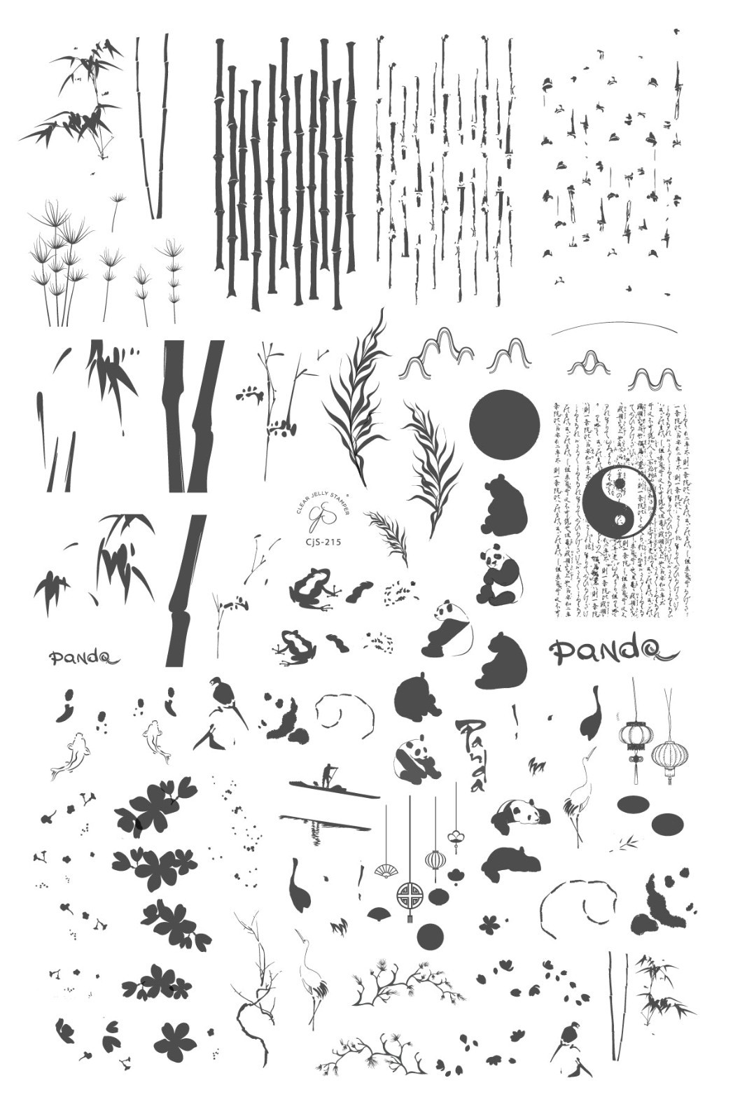 CJS 215 Clear Jelly Stamper Nail Stamp Plate Panda And Friends Bear Bamboo Peace