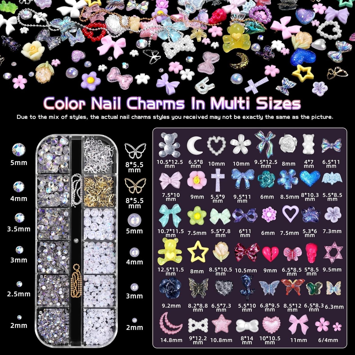3D Nail Art Charms Set with Flowers Bows Hearts Stars Moons Hollow Butterflies