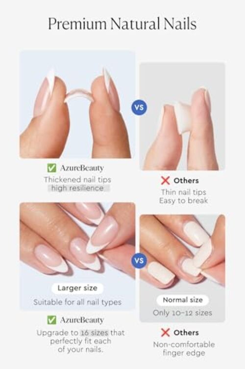 Press On Nails – Short Almond Soft Gel False Nails, Glossy Finish, Reusable