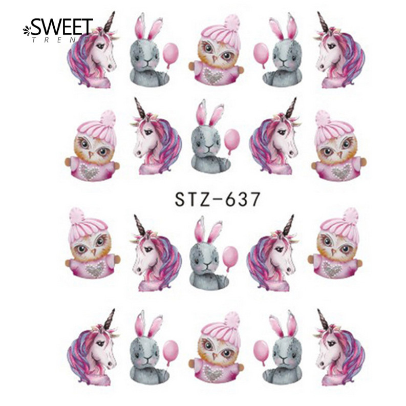 9Pcs Nail Art Water Transfer Sticker Unicorn Mermaid Children Tattoo Decals NS48