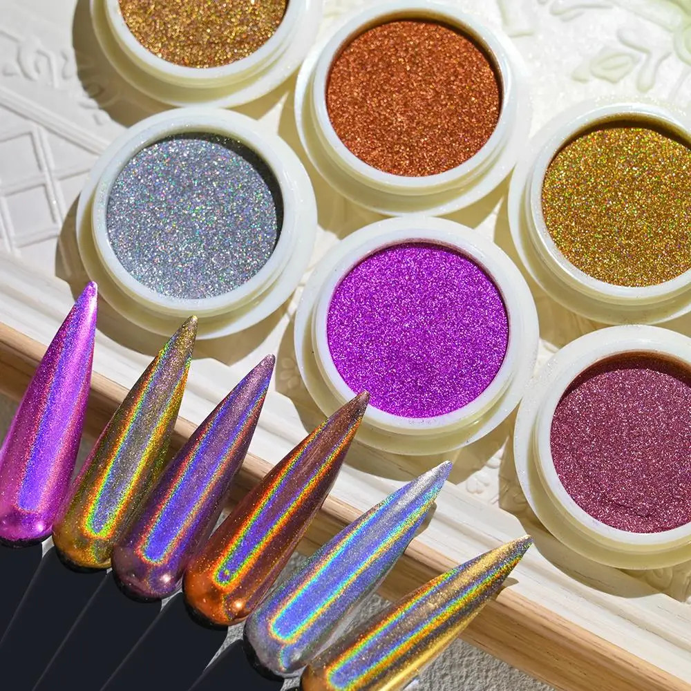 6 Colors Chrome Laser Nail Powder Holographic Mirror Glitter Pigment Silver/Gold