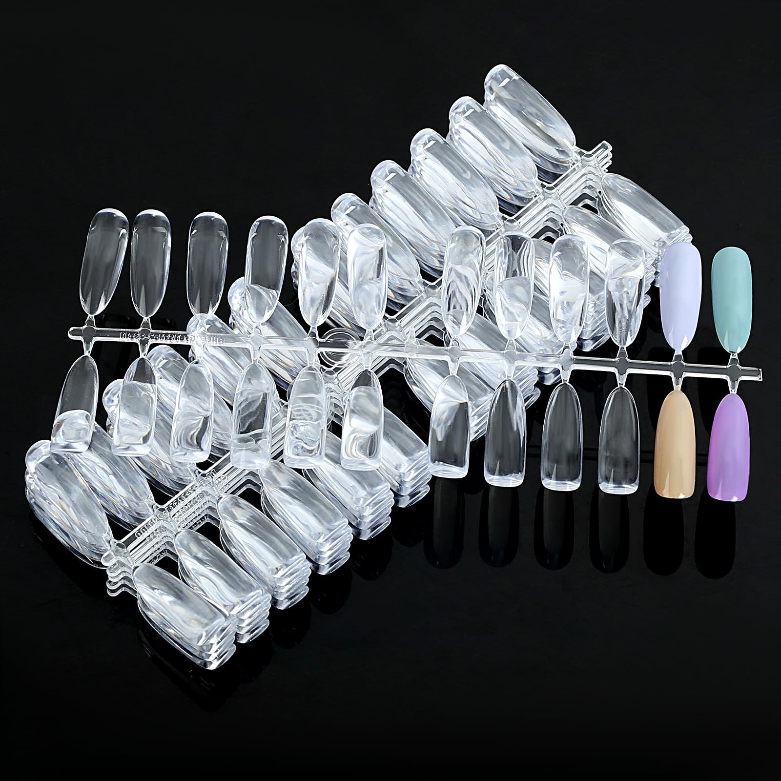 240PCS Flat Long Almond Nail Display Tips,Solid Clear Acrylic Nail Color Swat…
