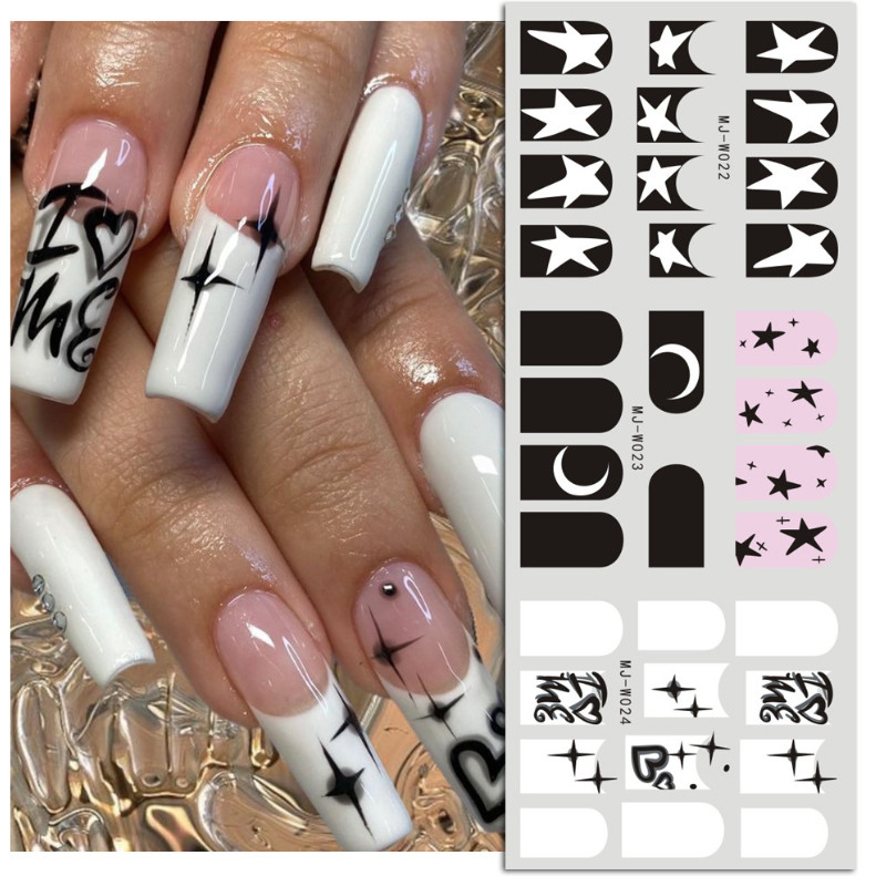 8Sheets Nail Art Water Transfer Stickers Geometric Star French Tips Decals NH19