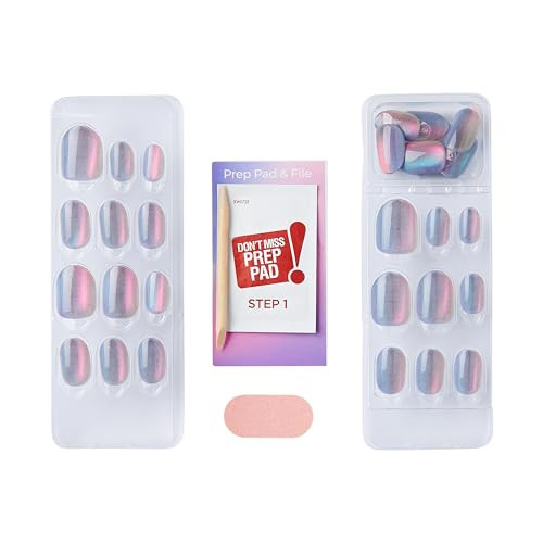 KISS No Glue Mani Press-On Nails, Color FX, ‘Fly Up’, Silver, Short Size,