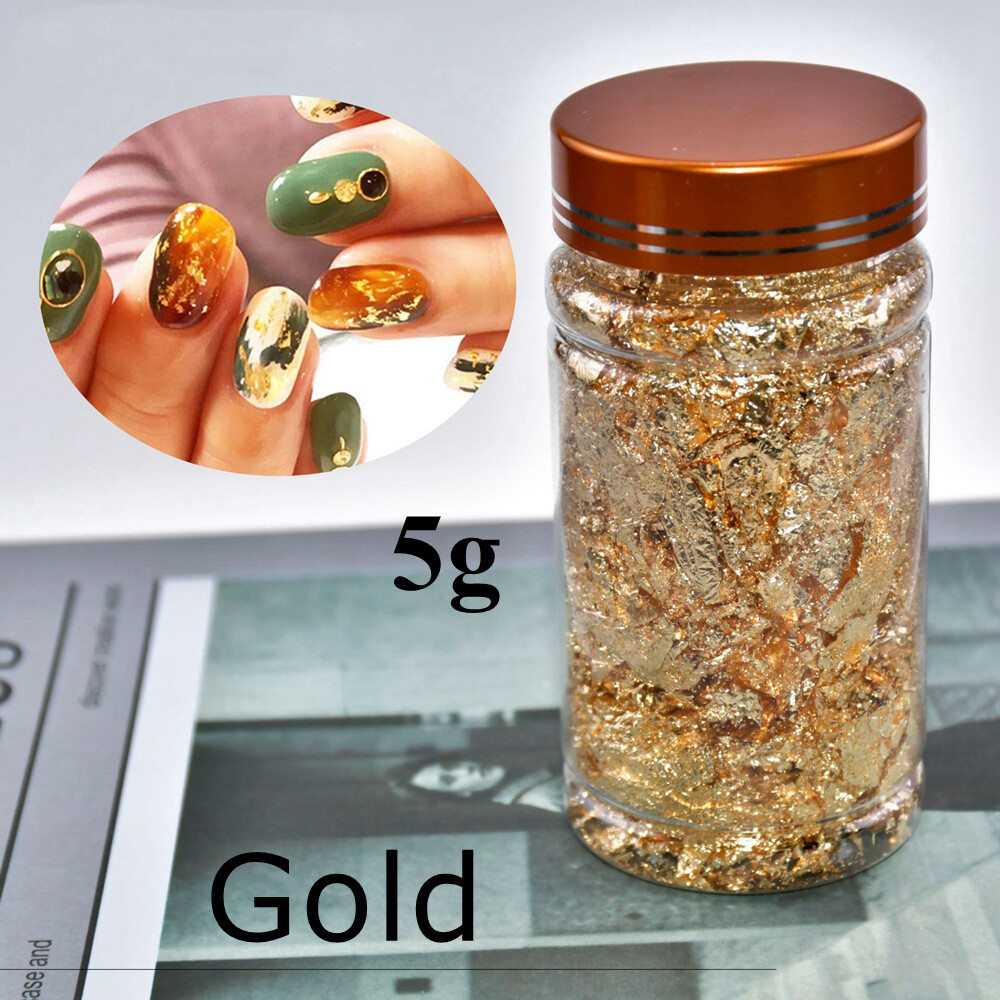 3x 5g Nail Art Foil Leaf Gold Silver Copper Flakes Chunky Glitter Manicure Decor