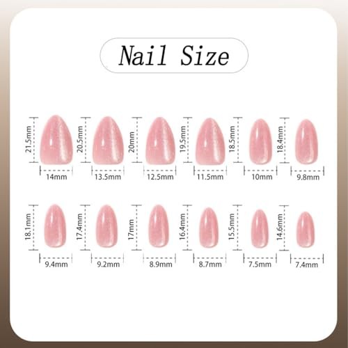 Pink Press on Nails – Short Almond Fake Nails – Glossy Cat Eye Acrylic – Style 8