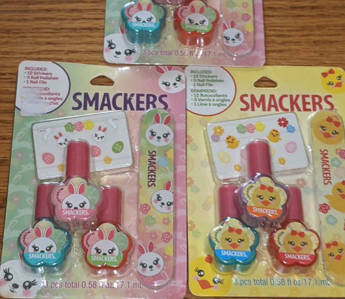 3 Lot SMACKERS 16pc Set NAIL POLISH Water Based Stickers & File