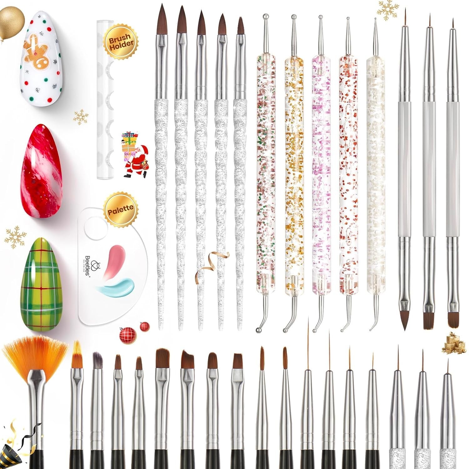Beetles Nail Art Set – 31pcs, Metal Handles, Multi-Shapes, Colorful, All-in-One