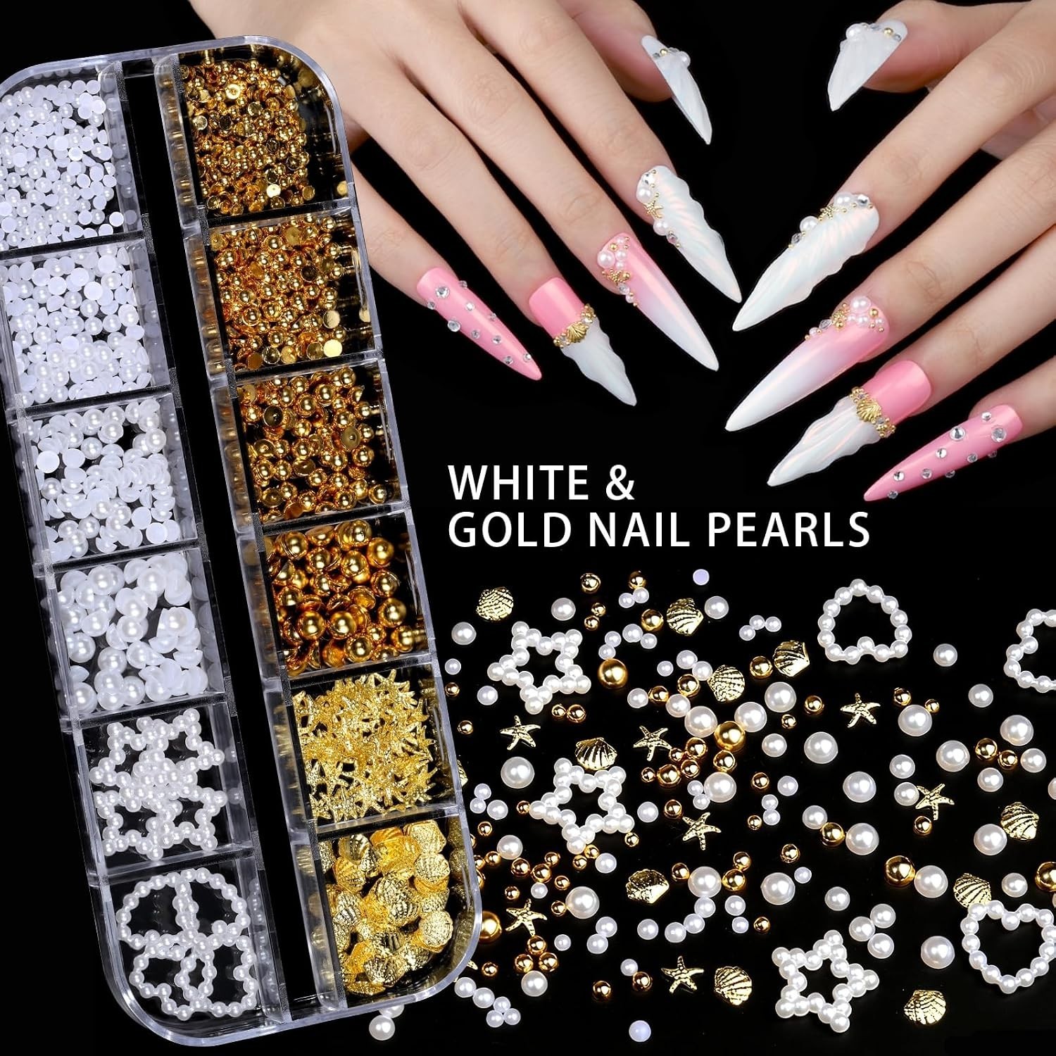 4 Boxes Nail Charms and Gems Set, Nail Rhinestones Nail Kit with Nail Art Bru…