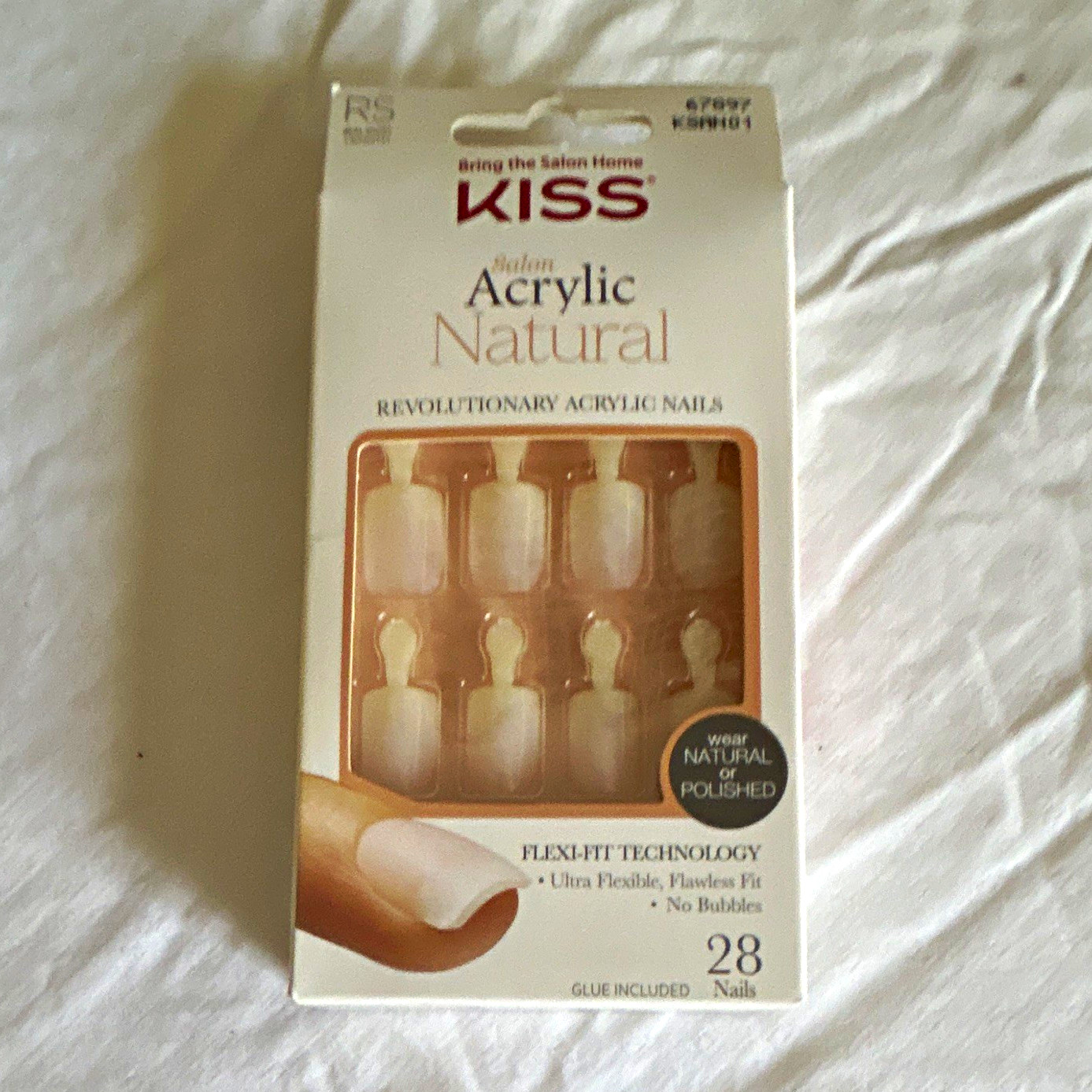 KISS Natural Press-On Nails Short Square ABS Plastic, 28 Nails, Glue Included