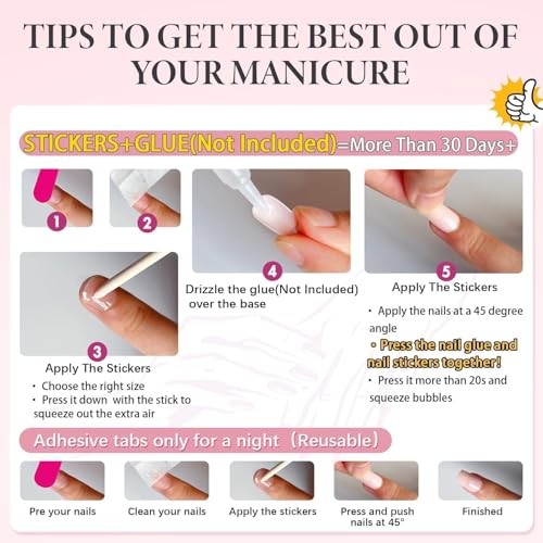 SXVME Short Oval Press On Nails, Handmade Gel Acrylic False Nails for Big &