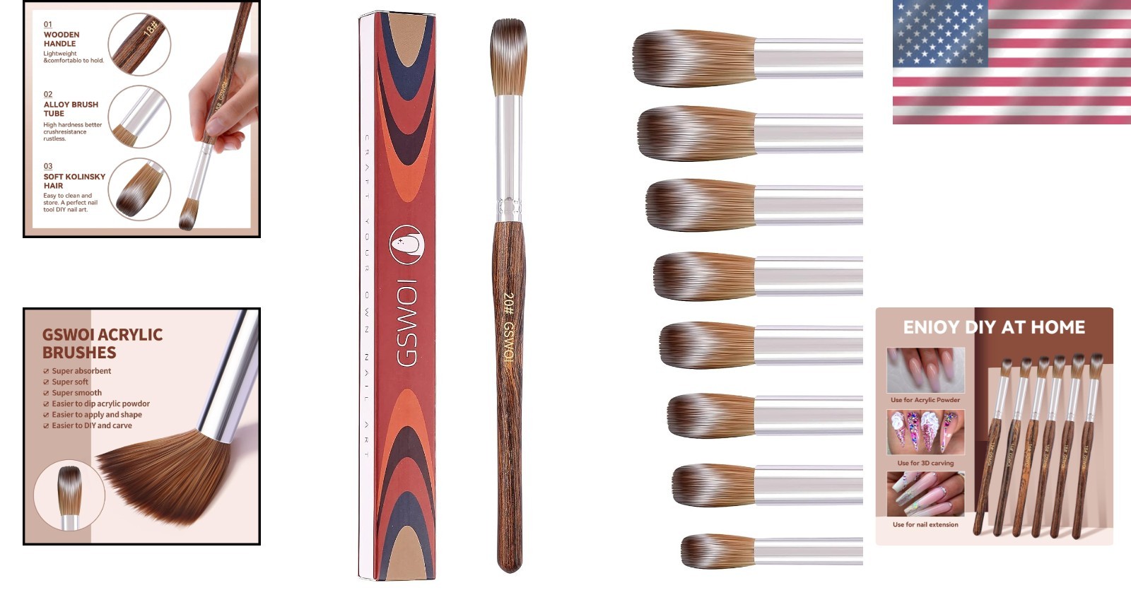 Kolinsky Acrylic Nail Brush #20 Wooden Handle