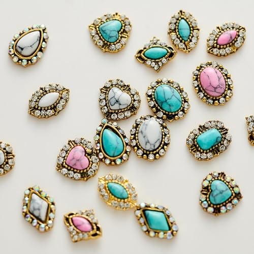 50PCS Western Nails Turquoise Nail Charms 3D Nail Art Supplies Nail Nail Deco…