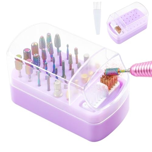 2 in 1 Nail Drill Bits Holder & Nail Drill Bits Cleaning Brush size 01 Purple
